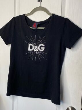 D&G Black Short Sleeve Tee with Sparkling Logo